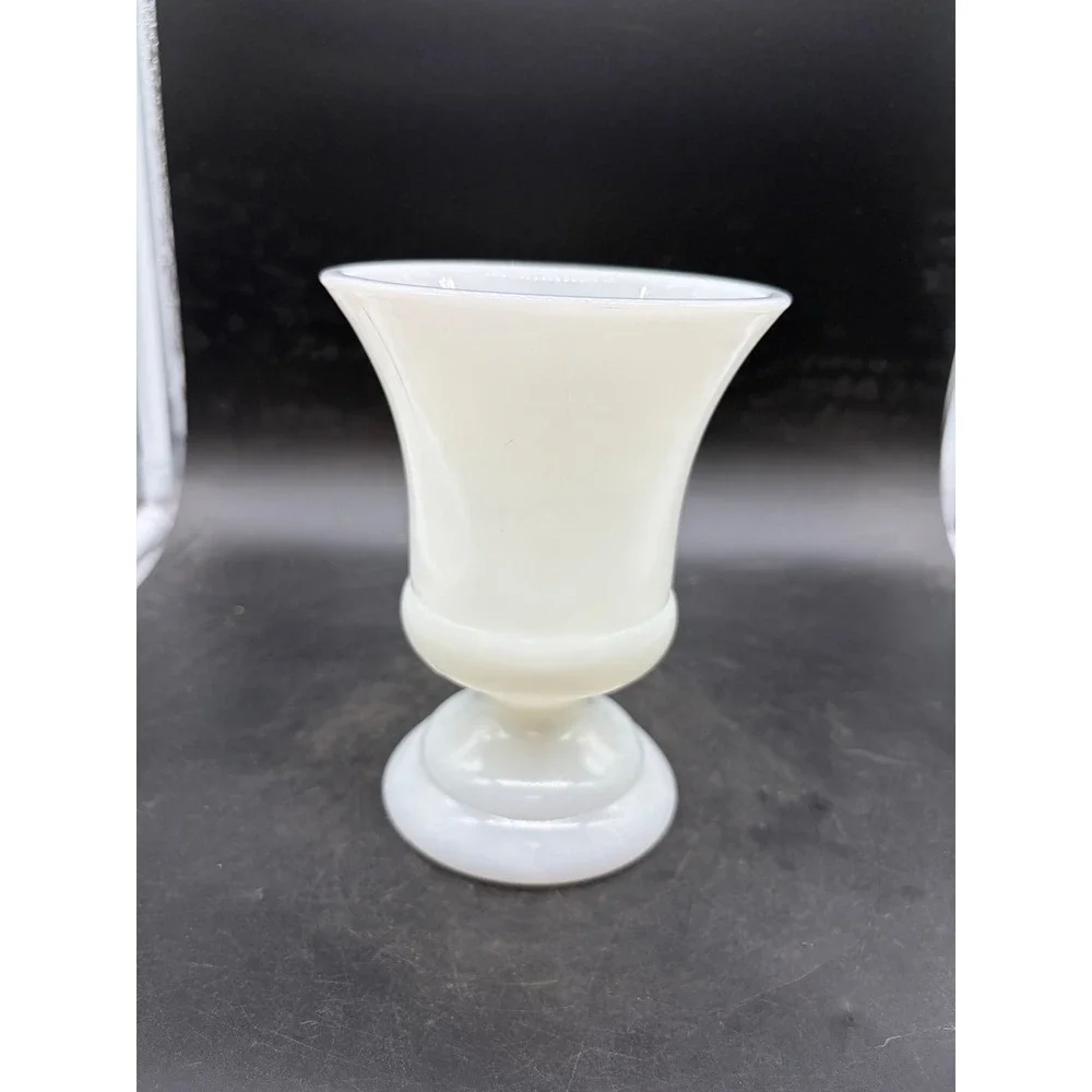 Vintage Cleveland Milk Glass Urn Vase White Pedestal Flared Rim Decor 6 Inch